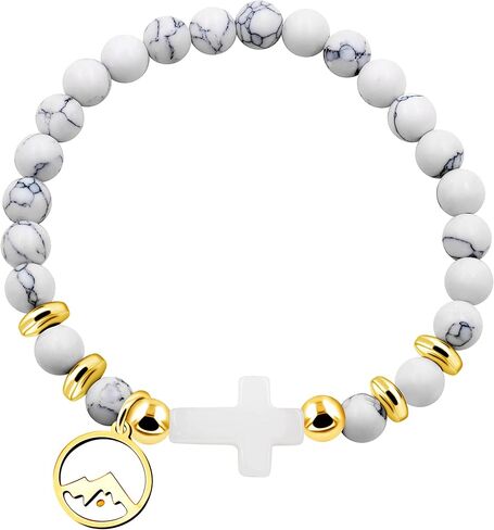 Uloveido Stone Cross and Mustard Seed Religious Bracelet, Stainless Steel Faith Jewelry for Christian, Christmas Gift in Kuwait