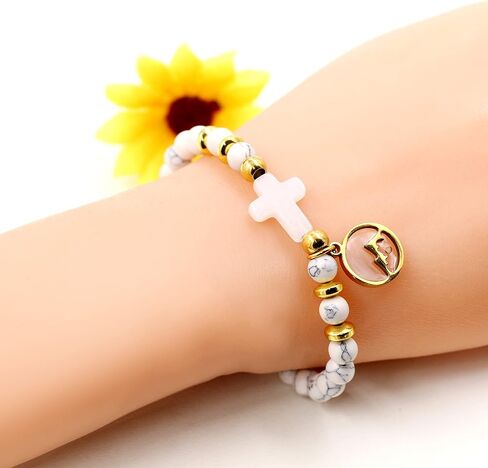 Uloveido Stone Cross and Mustard Seed Religious Bracelet, Stainless Steel Faith Jewelry for Christian, Christmas Gift in Kuwait