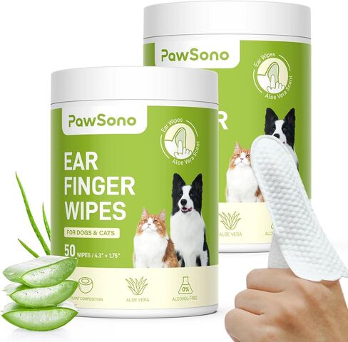 Ear Finger Wipes for Dogs & Cats, Thicker Dog Ear Cat Ear Wipes, Natural Relief Cat Ear Cleaner Dog, Effectively Remove Ear Wax for Dog Kitten Rabbit, Fresh Aloe Scent Deodorizing, 50 Count in Saudi Arabia