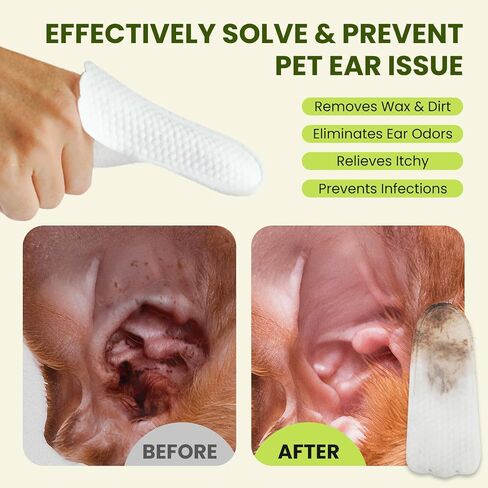 Ear Finger Wipes for Dogs & Cats, Thicker Dog Ear Cat Ear Wipes, Natural Relief Cat Ear Cleaner Dog, Effectively Remove Ear Wax for Dog Kitten Rabbit, Fresh Aloe Scent Deodorizing, 50 Count in Saudi Arabia