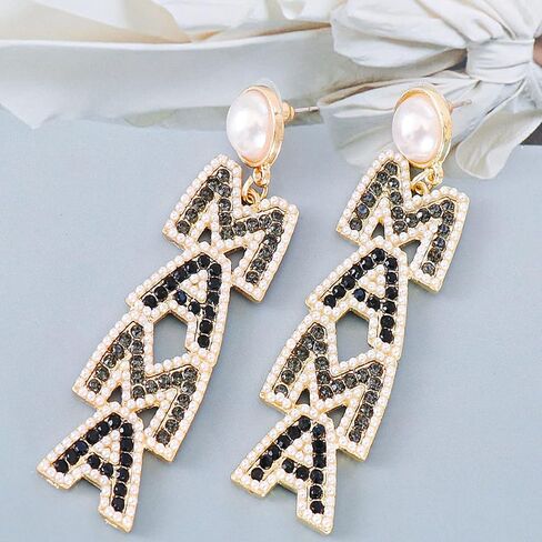 Elegant Shining Rhinestone Crystal Beaded MAMA Letter Drop Dangle Long Imitation Pearl Earrings Mother's Day Birthday Sweet Jewelry for Women Teens in Saudi Arabia