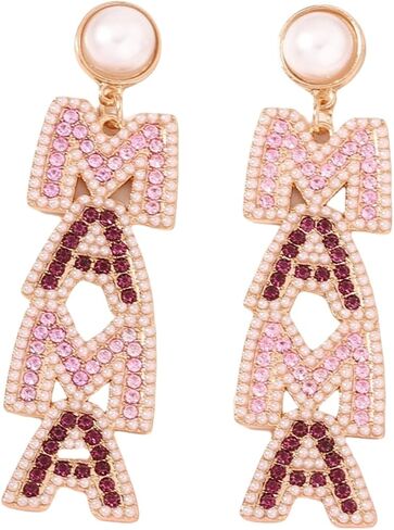Elegant Shining Rhinestone Crystal Beaded MAMA Letter Drop Dangle Long Imitation Pearl Earrings Mother's Day Birthday Sweet Jewelry for Women Teens in Saudi Arabia