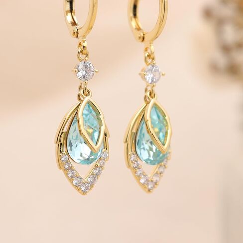 Gold Crystal Teardrop Dangle Hoop Earrings for Woman, Sparkly Statement Rhinestone Drop Dangling Huggie Earing Prom Wedding Accessories Fashion Jewelry Bridal Gifts in Saudi Arabia