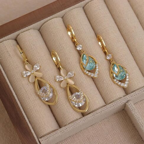 Gold Crystal Teardrop Dangle Hoop Earrings for Woman, Sparkly Statement Rhinestone Drop Dangling Huggie Earing Prom Wedding Accessories Fashion Jewelry Bridal Gifts in Saudi Arabia