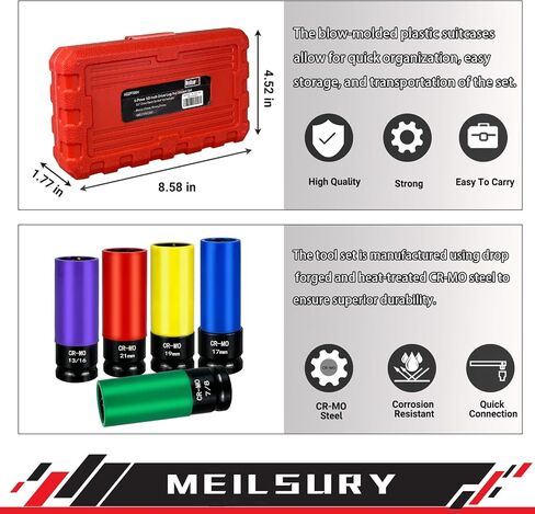 4-Piece 1/2" Drive Wheel Protector Impact Socket Set, Non-Marring Protective Wheel Lug Nut Impact Socket Set, includes sizes 17mm, 19mm, 21mm, and 22mm in Saudi Arabia