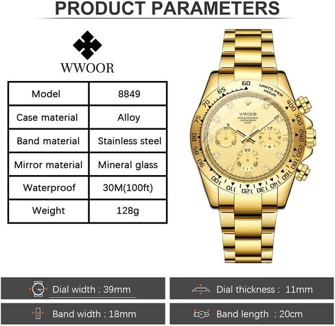 ساعة WWOOR للرجال انالوج كوارتز كرونوغراف ستانلس ستيل مضيئة ساعات معصم رجالية للعمل والرياضة كاجوال ساعة رسمية هدايا أنيقة للرجال in Saudi Arabia