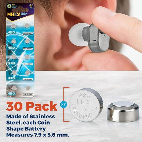 1.5V Alkaline Batteries - LR41, 192, 92A,LR736, and AG3 Battery - Button Coin Cell for Hearing Aids, Amplifiers, Clocks, Toys, Remotes, Calculators, Lasers, Long Lasting Power, Anti Corrosion, 30 Pcs in Saudi Arabia