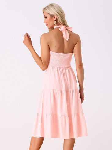 Allegra K Halterneck Smocked Dress for Women's Sleeveless Tiered Slim Fit Party Cocktail Dresses in Saudi Arabia