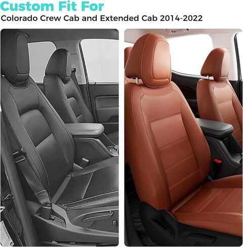 Seat Covers for Chevy Colorado, Fit for 2014-2022 Colorado Crew Cab Extends Cab Z71 LT ZR2 Work Truck, Leather Car Seat Covers Full Set Waterproof (Brown) Only Front Seat in Kuwait
