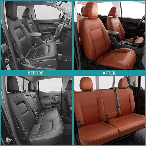 أغطية مقاعد لسيارة Chevy Colorado، مناسبة لشاحنة العمل 2014-2022 Colorado Crew Cab Z71 LT ZR2، أغطية مقاعد السيارة الجلدية مجموعة كاملة مقاومة للماء (بني) المقعد الأمامي فقط in Kuwait
