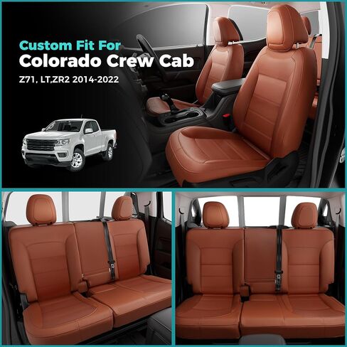 أغطية مقاعد لسيارة Chevy Colorado، مناسبة لشاحنة العمل 2014-2022 Colorado Crew Cab Z71 LT ZR2، أغطية مقاعد السيارة الجلدية مجموعة كاملة مقاومة للماء (بني) المقعد الأمامي فقط in Kuwait