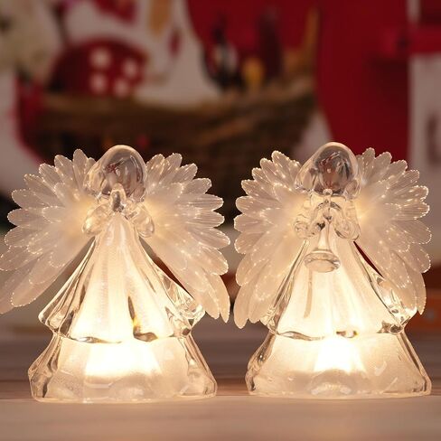 2 Pcs Light up Angel Figurines with Fiber Optic Wings, Trumpet Praying Angel Lights Statue Christmas Decorative Battery Operated Angels Snow Globe Mini Night Light for Bedroom Holiday Ornaments in Saudi Arabia