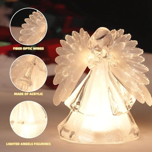 2 Pcs Light up Angel Figurines with Fiber Optic Wings, Trumpet Praying Angel Lights Statue Christmas Decorative Battery Operated Angels Snow Globe Mini Night Light for Bedroom Holiday Ornaments in Saudi Arabia