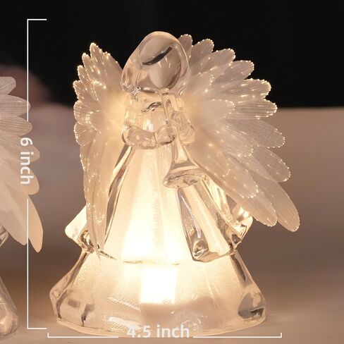 2 Pcs Light up Angel Figurines with Fiber Optic Wings, Trumpet Praying Angel Lights Statue Christmas Decorative Battery Operated Angels Snow Globe Mini Night Light for Bedroom Holiday Ornaments in Saudi Arabia