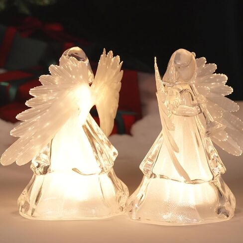 2 Pcs Light up Angel Figurines with Fiber Optic Wings, Trumpet Praying Angel Lights Statue Christmas Decorative Battery Operated Angels Snow Globe Mini Night Light for Bedroom Holiday Ornaments in Saudi Arabia