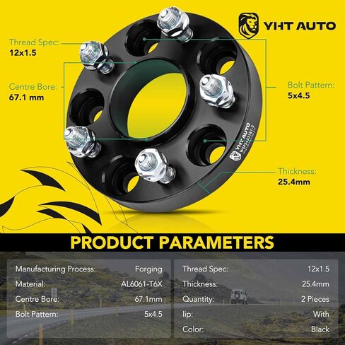 YHTAUTO 5x4.5 inch Hub Centric Wheel Spacers 1 Inch Compatible with Ford, Jeep MK, Kia, Hyundai, Mitsubishi-Tacoma, 200, Sebring, Milan 5x114.3 mm Tire Spacers M12x1.5 Studs 67.1 mm Hub Bore 4PCS in Saudi Arabia