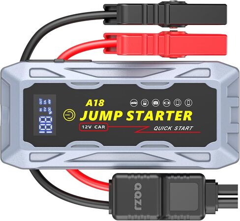 A18 Jump Starter 5000A Peak car Starter (جميع الغازات، محرك ديزل يصل إلى 10.0 لتر) صندوق قفز ليثيوم فائق الأمان 12 فولت، بنك طاقة محمول مع شحن USB سريع QC3.0 ومنفذ من النوع C. in Saudi Arabia