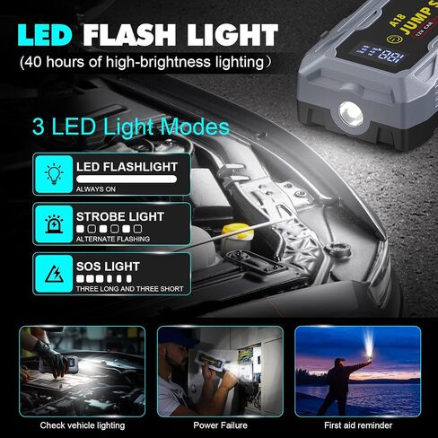 A18 Jump Starter 5000A Peak car Starter (جميع الغازات، محرك ديزل يصل إلى 10.0 لتر) صندوق قفز ليثيوم فائق الأمان 12 فولت، بنك طاقة محمول مع شحن USB سريع QC3.0 ومنفذ من النوع C. in Saudi Arabia