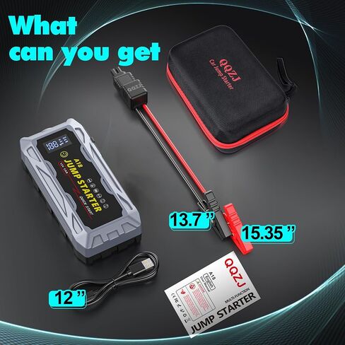 A18 Jump Starter 5000A Peak car Starter (جميع الغازات، محرك ديزل يصل إلى 10.0 لتر) صندوق قفز ليثيوم فائق الأمان 12 فولت، بنك طاقة محمول مع شحن USB سريع QC3.0 ومنفذ من النوع C. in Saudi Arabia