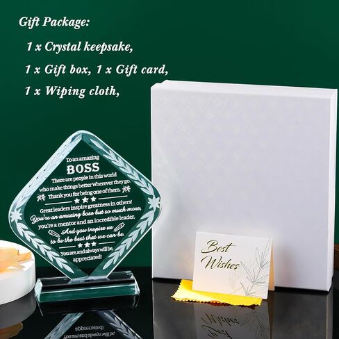 Movdyka Boss Gifts for Men Women Lady, Best Retirement Birthday Gifts for Boss, Crystal Engraved Plaque Office Decor, Great Going Away Boss Day Appreciation to My Boss in Saudi Arabia