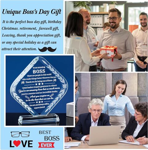 Movdyka Boss Gifts for Men Women Lady, Best Retirement Birthday Gifts for Boss, Crystal Engraved Plaque Office Decor, Great Going Away Boss Day Appreciation to My Boss in Saudi Arabia