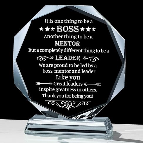 Movdyka Boss Gifts for Men Women Lady, Best Retirement Birthday Gifts for Boss, Crystal Engraved Plaque Office Decor, Great Going Away Boss Day Appreciation to My Boss in Saudi Arabia