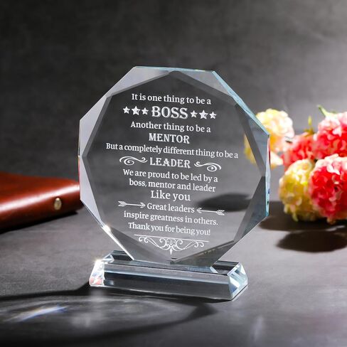 Movdyka Boss Gifts for Men Women Lady, Best Retirement Birthday Gifts for Boss, Crystal Engraved Plaque Office Decor, Great Going Away Boss Day Appreciation to My Boss in Saudi Arabia