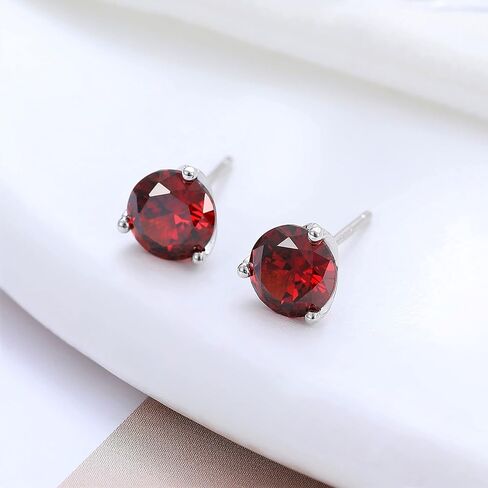 925 Sterling Silver Simulated Gemstone Birthstone Stud Earrings for Women, 1 ct and 6.5 mm in Kuwait