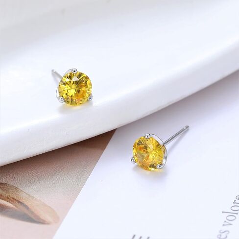 925 Sterling Silver Simulated Gemstone Birthstone Stud Earrings for Women, 1 ct and 6.5 mm in Kuwait