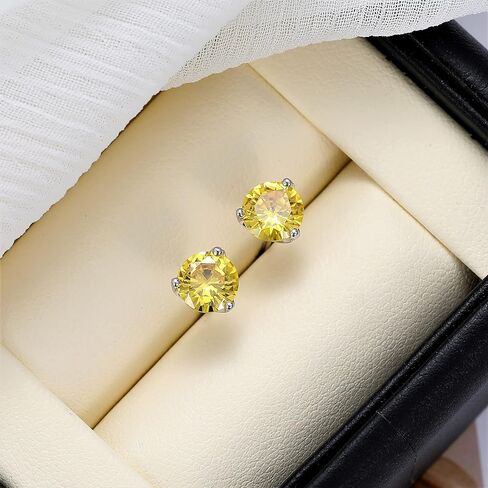 925 Sterling Silver Simulated Gemstone Birthstone Stud Earrings for Women, 1 ct and 6.5 mm in Kuwait