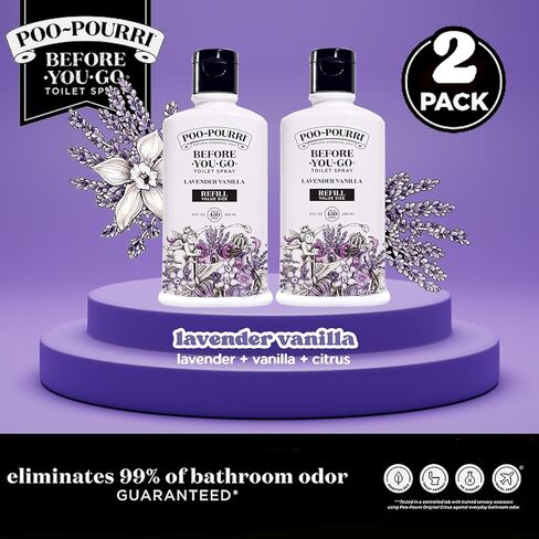 Poo-Pourri Before-You-Go Toilet Spray, Lavender Vanilla, Refill Bottle 9 Fl Oz 2 Pack- Lavender Vanilla and Citrus in Saudi Arabia