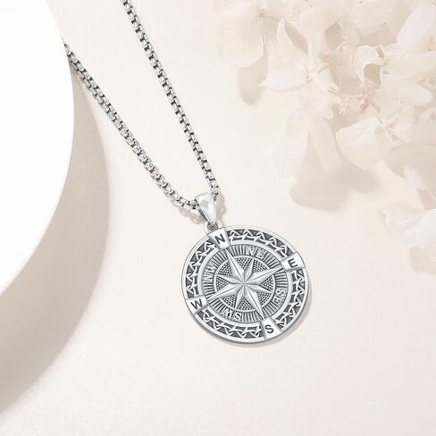 925 Sterling Silver Compass Necklace for Women Men Nautical Pendant Jewelry Gift for Adventurers Compass Jewelry in Saudi Arabia