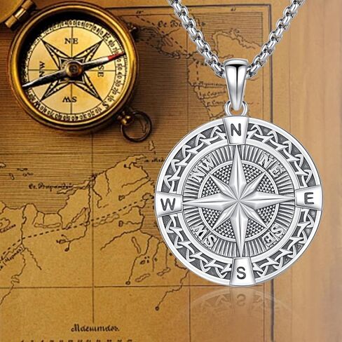 925 Sterling Silver Compass Necklace for Women Men Nautical Pendant Jewelry Gift for Adventurers Compass Jewelry in Saudi Arabia