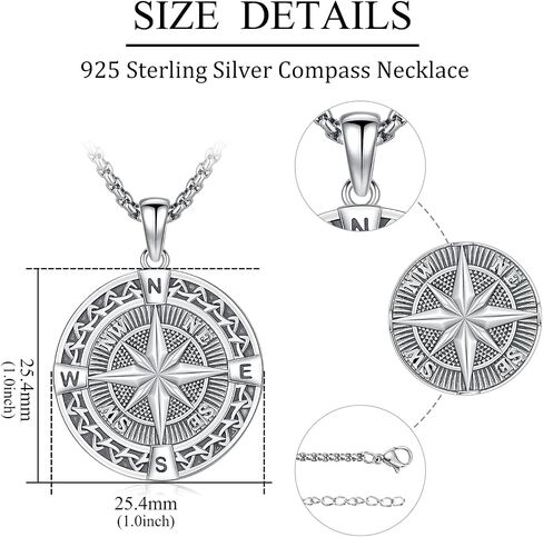 925 Sterling Silver Compass Necklace for Women Men Nautical Pendant Jewelry Gift for Adventurers Compass Jewelry in Saudi Arabia