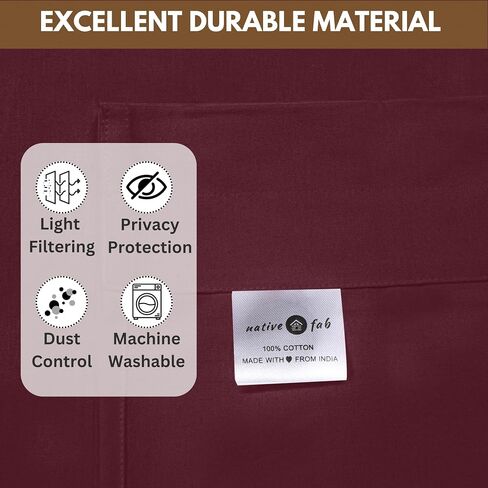 Native Fab Set of 2 Window Valance Curtains - 54 x 18 inches - Rod Pocket - Semi Sheer - Mini Curtain for Kitchen, Cafe, Living Room, Bedroom, Basement - Burgundy Wine (Maroon) in Saudi Arabia