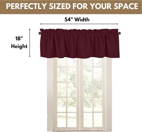 Native Fab Set of 2 Window Valance Curtains - 54 x 18 inches - Rod Pocket - Semi Sheer - Mini Curtain for Kitchen, Cafe, Living Room, Bedroom, Basement - Burgundy Wine (Maroon) in Saudi Arabia