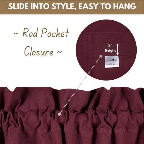 Native Fab Set of 2 Window Valance Curtains - 54 x 18 inches - Rod Pocket - Semi Sheer - Mini Curtain for Kitchen, Cafe, Living Room, Bedroom, Basement - Burgundy Wine (Maroon) in Saudi Arabia