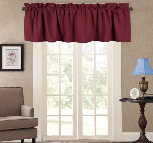 Native Fab Set of 2 Window Valance Curtains - 54 x 18 inches - Rod Pocket - Semi Sheer - Mini Curtain for Kitchen, Cafe, Living Room, Bedroom, Basement - Burgundy Wine (Maroon) in Saudi Arabia