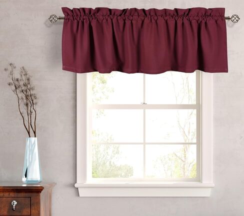 Native Fab Set of 2 Window Valance Curtains - 54 x 18 inches - Rod Pocket - Semi Sheer - Mini Curtain for Kitchen, Cafe, Living Room, Bedroom, Basement - Burgundy Wine (Maroon) in Saudi Arabia