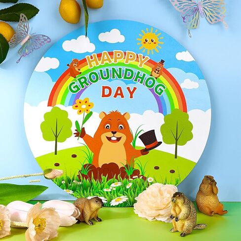 Groundhog Day Decorations Sign 12" Welcome Sign for Front Door Decoration Round Wooden Groundhog Hanging Door Sign Plaque for Groundhog Day Party Supplies Porch Wall Decor in Kuwait