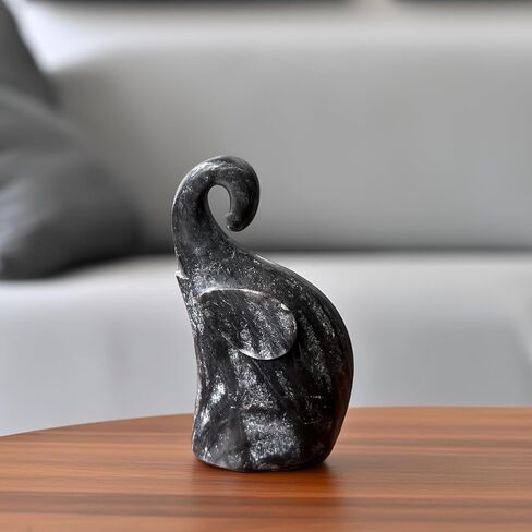 Peruvian Stone Elephant Sculpture, Black, Handmade Decorative Art for Living Room, Bookshelf, Coffee Table, Gift in Saudi Arabia
