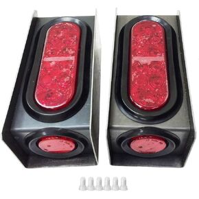 LIBRA 2 Steel Trailer Light Boxes w/6" LED Oval Tail Lights & 2" LED Red Round Side Lights w/wire connectors