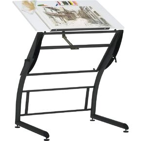 SD STUDIO DESIGNS Triflex Drawing Table, Sit to Stand Up Adjustable Office Home Computer Desk, 35.25"W X 23.5"D, Charcoal Black/White