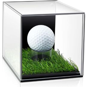 Golf Ball Display Case Small Golf Ball Case Acrylic Case Clear Display Box Square Display Holder Stand for Baseball Golf Ball Volleyball Enthusiasts Collectibles, 3.9 x 4 x 3.9 Inch