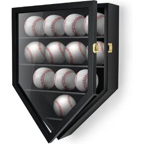 12 Baseball Display Case, Baseball Holders for Balls Display, 13 x 16.5 inches Wall Mount Shadow Box with Locks for Home Run Derby Baseball Collector Memorabilia Autograph Balls - Black