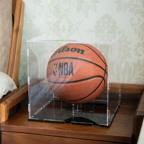 GENMOUS Clear Acrylic Basketball Display Cases UV Protected for Boys Room Decor, Large Display Holder Stand for Autographed Basketball, Memorabilia Display Box for Lego Minifigures, Dolls, Car Models