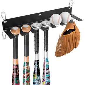 Baseball Bat Holder Wall Mount, Metal Bat Rack for Dugout Fence, Baseball Softball Bat Caddy Bat Hangers Bat Organizer for Storage and Display (Black, Holds Up to 14 Bats)