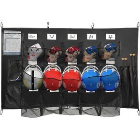 JBCLUB Baseball Helmet Organizer for Dugout, Hanging Helmets Bag for Baseball Softball Team, Hold 15 Player Helmets Name Cards Gloves 4 Bats and Roster Line Up