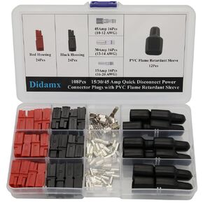 108Pcs 15/30/45 Amp Power Connectors Assortment Kit Quick Disconnect Battery Connector Plugs with PVC Cover Flame Retardant Sleeve