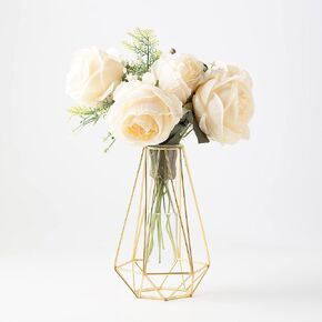 Gold Plated Iron Vase, 2Pc Diamond Shaped Geometric Vases for Home Decor, Wedding Decorations, Centerpieces, 8.5 inch